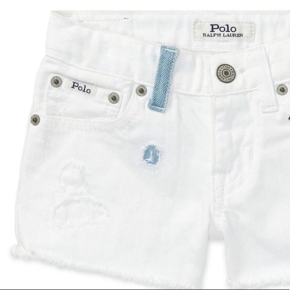 Ralph Lauren Girls’ Distressed White Denim Shorts - Picture 3 of 5